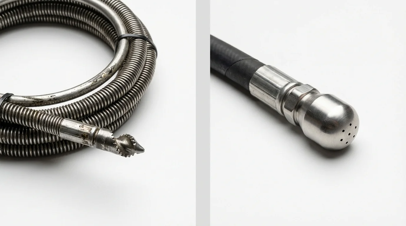Drain snake cable and hydro jetting nozzle used for drain cleaning in Elk River, MN