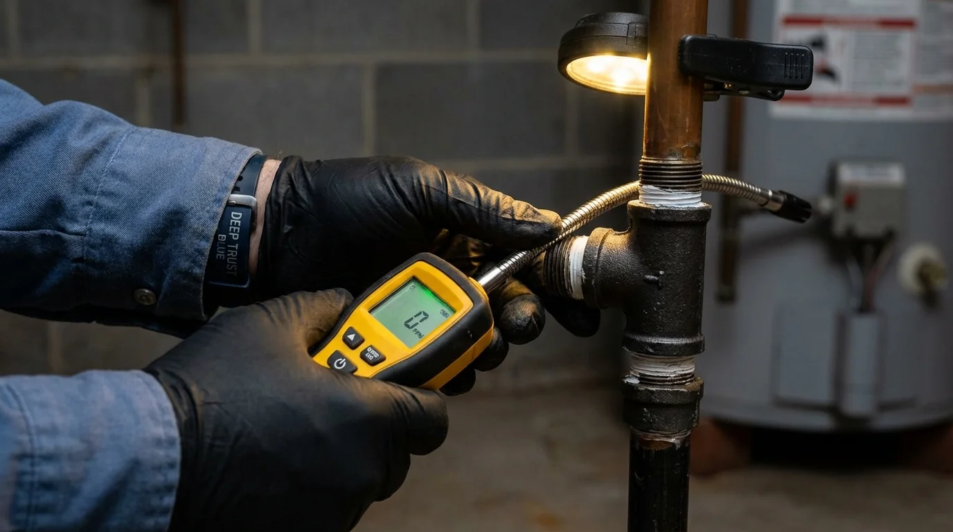 Gas leak detection with electronic sniffer by Johns Plumbing LLC in Elk River